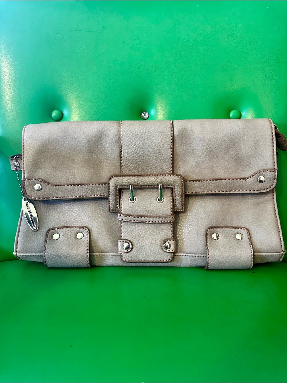 Chinese Laundry Taupe Vintage Buckle Clutch